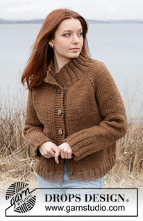 Autumn Amber Cardigan / DROPS 244-26 - Veste tricotée de haut en bas en DROPS Snow. Se tricote en jersey avec emmanchures raglan et col montant. Du S au XXXL.