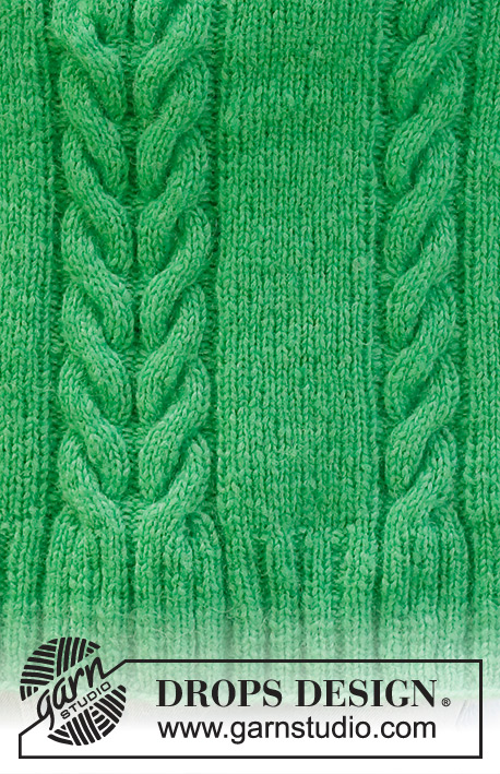Climbing Vines / DROPS 244-29 - Knitted jumper in DROPS Air. The piece is worked bottom up with cables, diagonal shoulders and double neck. Sizes S - XXXL.