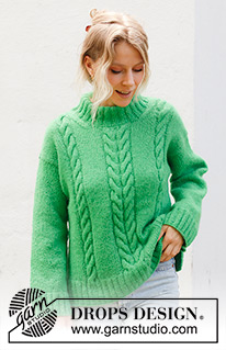 Climbing Vines / DROPS 244-29 - Knitted jumper in DROPS Air. The piece is worked bottom up with cables, diagonal shoulders and double neck. Sizes S - XXXL.