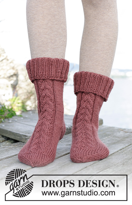 Balancing Act / DROPS 244-37 - Knitted half-length socks in DROPS Nepal. The piece is worked top down with double rib and cables. Sizes 35 – 43 = US : 4 ½ - 12 1/2.
