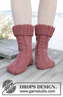 Balancing Act / DROPS 244-37 - Knitted half-length socks in DROPS Nepal. The piece is worked top down with double rib and cables. Sizes 35 - 43.
