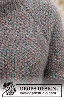 Forest Trails Sweater / DROPS 244-4 - Knitted sweater in 4 strands DROPS Kid-Silk. The piece is worked top down with moss stitch, double neck, raglan and split in sides. Sizes S - XXXL.