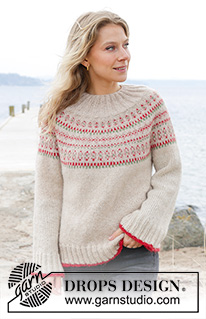 Something About Holly Sweater / DROPS 245-19 - Pulovr s kruhovým sedlem s pestrobarevným norským vzorem pletený shora dolů z příze DROPS Air. Velikost S - XXXL.