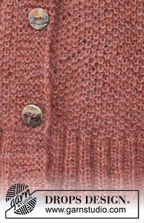 Copper River Cardigan / DROPS 245-21 - Gilet tricoté de haut en bas en DROPS Kid-Silk. Se tricote au point de riz avec emmanchures raglan et col V. Du S au XXXL.