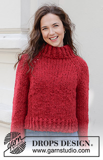Red Embers Sweater / DROPS 245-30 - Raglánový pulovr pletený shora dolů 1 vláknem příze DROPS Polaris nebo 4 vlákny příze DROPS Air. Velikost S - XXXL.