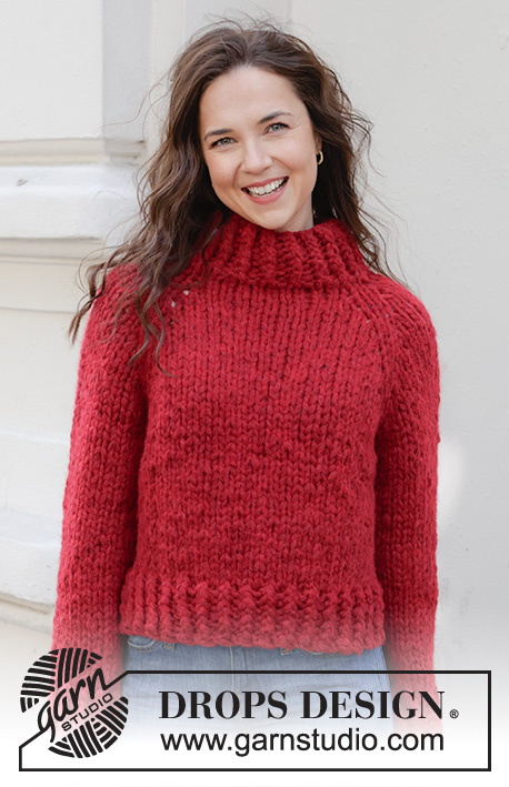 Red Embers Sweater / DROPS 245-30 - Pull tricoté de haut en bas avec 1 fil DROPS Polaris ou 4 fils DROPS Air. Se tricote avec emmanchures raglan. Du S au XXXL.