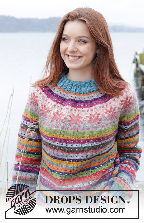 December Carnival / DROPS 245-5 - Knitted sweater in DROPS Karisma. The piece is worked top down with round yoke, Nordic pattern and double neck. Sizes XS - XXL.