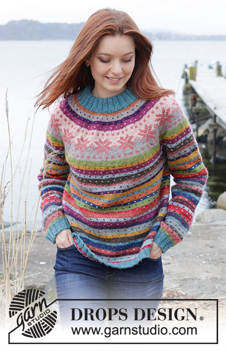 December Carnival / DROPS 245-5 - Knitted sweater in DROPS Karisma. The piece is worked top down with round yoke, Nordic pattern and double neck. Sizes XS - XXL.