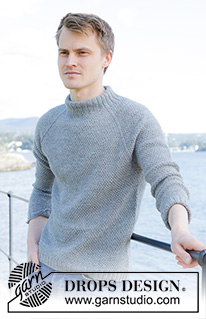 Winter Weekend / DROPS 246-11 - Knitted sweater for men in DROPS Nord. The piece is worked top down with raglan, moss stitch and double neck. Sizes S - XXXL.