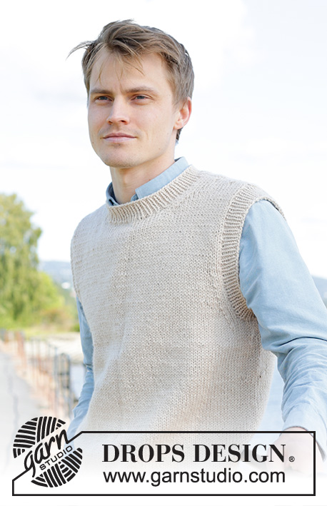 Vestfjord Vest / DROPS 246-13 - Knitted vest for men in DROPS Nepal. The piece is worked bottom up in stockinette stitch. Sizes S - XXXL.