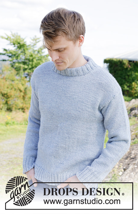 Waterway / DROPS 246-14 - Knitted jumper for men in DROPS Alaska. The piece is worked top down in stocking stitch with European/diagonal shoulders. Sizes S - XXXL.