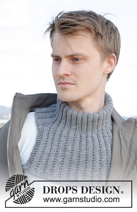 Rocky Trail Neck Warmer / DROPS 246-16 - Knitted neck-warmer for men in DROPS Big Merino. The piece is worked with rib, texture and saddle shoulders.