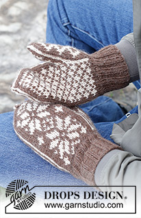 Snow Flake Mittens / DROPS 246-20 - Miehen neulotut käsineet DROPS Nepal-langasta. Työssä on kirjoneuletta.