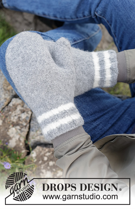 Grey Day Mittens / DROPS 246-21 - Męskie rękawiczki na drutach, filcowane, z włóczki DROPS Lima.