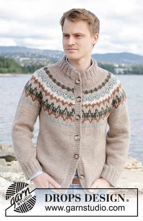 Autumn Reflections Cardigan / DROPS 246-3 - Knitted jacket for men in DROPS Nepal. The piece is worked top down with round yoke, multi-colored pattern and double neck. Sizes S - XXXL.
