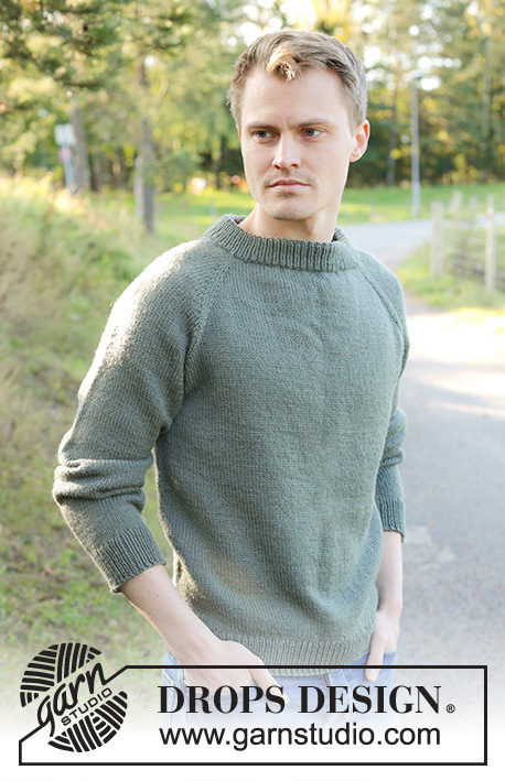 Misty Day / DROPS 246-8 - Knitted sweater for men in DROPS Lima. The piece is worked top down with stockinette stitch, raglan and double neck. Sizes S - XXXL.