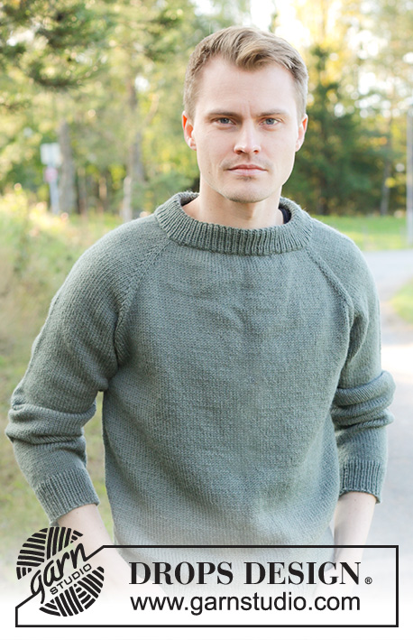 Misty Day / DROPS 246-8 - Knitted jumper for men in DROPS Lima. The piece is worked top down with stocking stitch, raglan and double neck. Sizes S - XXXL.