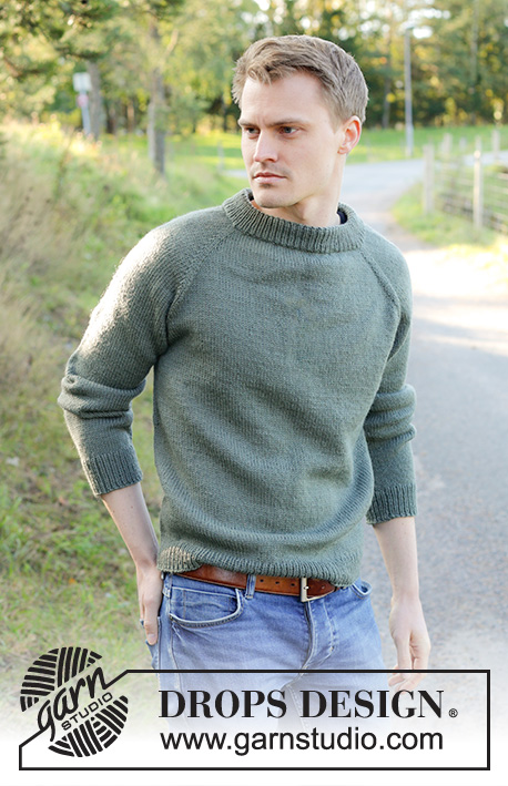 Misty Day / DROPS 246-8 - Knitted jumper for men in DROPS Lima. The piece is worked top down with stocking stitch, raglan and double neck. Sizes S - XXXL.