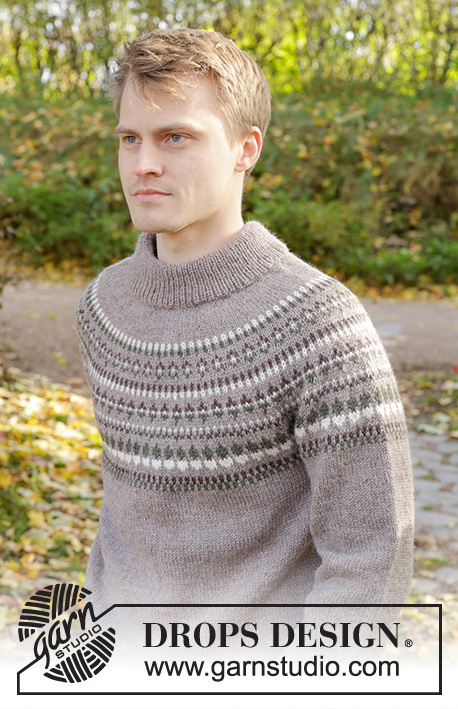 Boreal Circle / DROPS 246-9 - Pánský pulovr s kruhovým sedlem a vyplétaným norským vzorem pletený shora dolů z příze DROPS Karisma. Velikost S - XXXL.