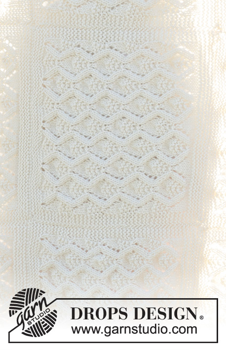 Spring Slalom / DROPS 247-1 - Manta tricotada em DROPS Lima ou DROPS Daisy É composta por quadrados tricotados em idas e voltas, em ponto rendado.