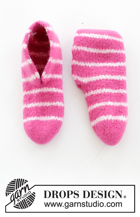 Cosy Stripes / DROPS 247-22 - Knitted and felted slippers with stripes in DROPS Snow. Sizes 35 – 43. Theme: Easter.
