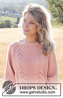 Pink Paradise / DROPS 248-14 - Knitted sweater in DROPS Flora or DROPS BabyMerino. The piece is worked top down with raglan, lace pattern and cables. Sizes S - XXXL.
