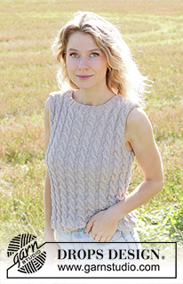 Swirling Clouds Top / DROPS 248-18 - Knitted top in DROPS Cotton Light or DROPS Cotton Merino. Piece is knitted bottom up with cables. Size: S - XXXL