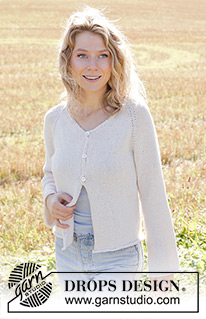 Morning Moon Cardigan / DROPS 249-16 - Knitted jacket in DROPS Belle. The piece is worked top down with stocking stitch, raglan, V-neck and rolled edges. Sizes S-XXXL.