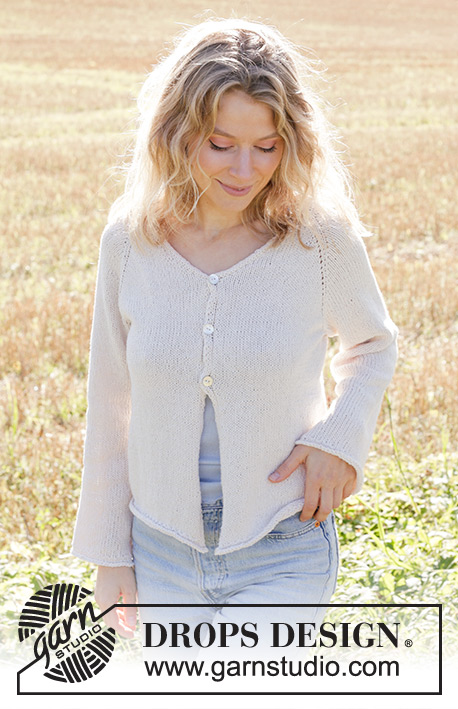 Morning Moon Cardigan / DROPS 249-16 - Knitted jacket in DROPS Belle. The piece is worked top down with stockinette stitch, raglan, V-neck and rolled edges. Sizes S-XXXL.