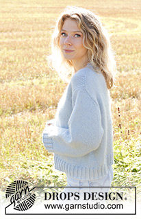 Clear Lake / DROPS 250-12 - Knitted jumper in DROPS Daisy and DROPS Kid-Silk. Piece is knitted top down with European shoulder / diagonal shoulder, V-neck and I-Cord. Size: S - XXXL