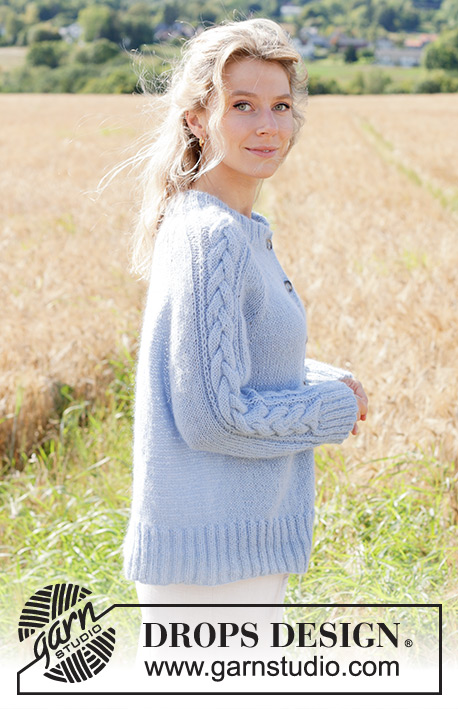 Aisling Cardigan / DROPS 250-14 - Knitted jacket in DROPS Alpaca and DROPS Kid-Silk. The piece is worked top down with raglan, cables, Fisherman’s rib on sleeves and double neck. Sizes S - XXXL.