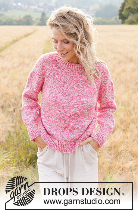 Strawberry Sprinkle / DROPS 250-16 - Knitted jumper in 2 strands DROPS Flora. Piece is knitted top down with round yoke and double neck edge. Size XS – XXXL.