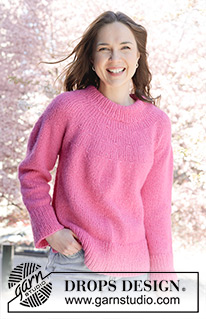 Bright Strawberry Sweater / DROPS 250-19 - Strikket bluse i DROPS Air. Arbejdet strikkes oppefra og ned med rundt bærestykke. Størrelse S - XXXL.