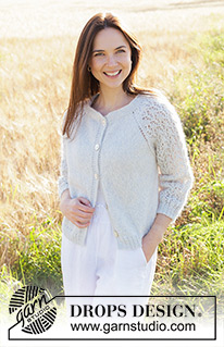 Remembering Spring Cardigan / DROPS 250-2 - Knitted jacket in DROPS Alpaca and DROPS Kid-Silk. The piece is worked top down with double neck, raglan, lace pattern and ¾-length sleeves. Sizes S - XXXL.