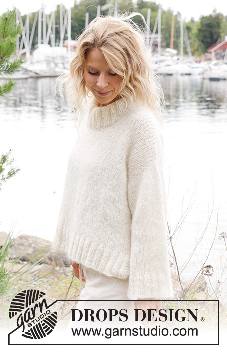 White Bay Ridge / DROPS 250-24 - Knitted jumper in DROPS Melody. The piece is worked top down with diagonal/ European shoulders, split in sides and double neck. Sizes XS - XXL.