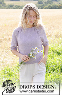 Orchid Tea / DROPS 250-3 - Knitted jumper in DROPS Muskat. The piece is worked top down with raglan, lace pattern and short sleeves. Sizes S - XXXL.