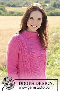 Berry Me Sweater / DROPS 250-33 - Sweter na drutach, przerabiany od góry do dołu, z włóczki DROPS Air lub DROPS Paris. Z europejskimi ramionami / obniżoną linią ramion i pęknięciami na bokach. Od S do XXXL