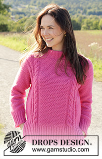 Berry Me Sweater / DROPS 250-33 - Stickad tröja i DROPS Air eller DROPS Paris. Arbetet stickas uppifrån och ner med europeisk axel / sned axel och sprund i sidorna. Storlek S - XXXL.