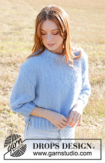 Painted Sky Sweater / DROPS 250-37 - Alhaalta ylös neulottu pusero DROPS Melody-langasta. Työssä on sileää neuletta, sivuhalkiot, kaksinkertainen pääntien reunus ja ¾-pituiset hihat. Koot S-XXXL.