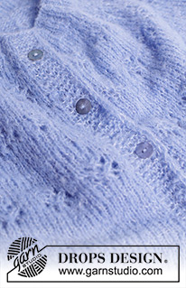 Floral Lake Cardigan / DROPS 250-40 - Gilet tricoté de haut en bas, en DROPS Brushed Alpaca Silk. Se tricote avec empiècement arrondi, point ajouré, bordure I-cord et manches 3/4. Du S au XXXL