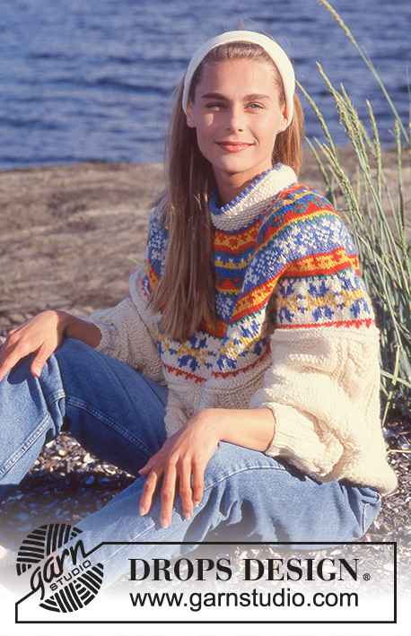 Life in Colour / DROPS 27-11 - DROPS sweater in Alaska with moss cables and yoke
