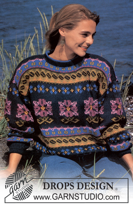 DROPS 27-14 - Sweter na drutach, z żakardem w kwiaty, z włóczki DROPS Karisma Superwash. Od S do L.