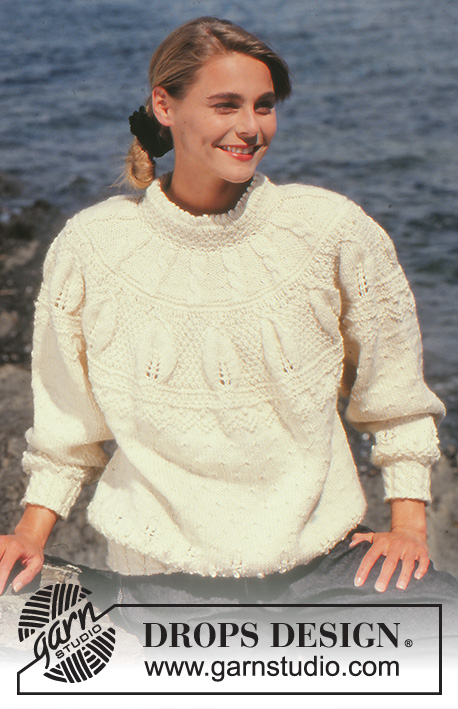 Winter's Promise / DROPS 28-6 - DROPS jumper with leafy pattern and yoke in “Alaska”.  
