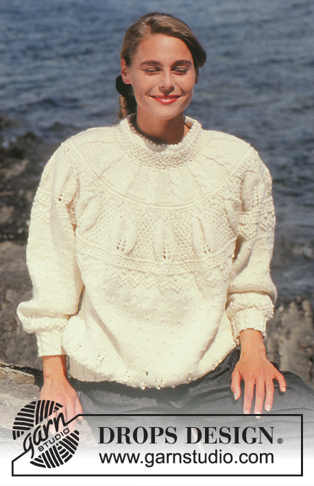 Winter's Promise / DROPS 28-6 - DROPS jumper with leafy pattern and yoke in “Alaska”.  