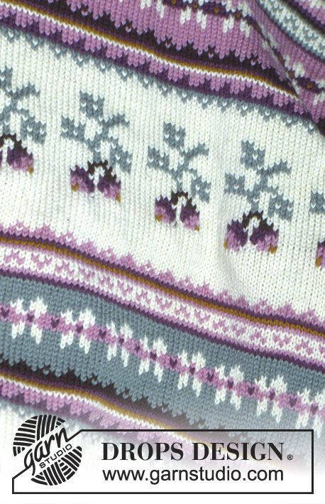Snowberries / DROPS 31-20 - Sweter na drutach, z żakardem w jagody, z włóczki DROPS Alaska. W wersji krótkiej lub długiej. Od S do L.
