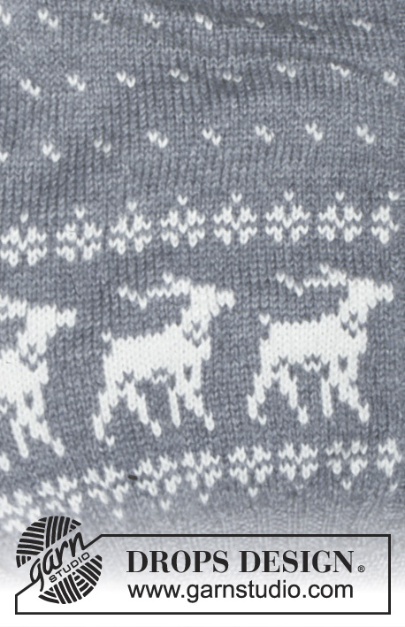 Rain Dear / DROPS 32-1 - Rozpinany sweter na drutach, z włóczki DROPS Alaska, z żakardem w renifery i płatki śniegu. Sweter na drutach, z brzegami z warkoczami z włóczki DROPS Karisma. W wersji krótkiej lub długiej. Od S do L.