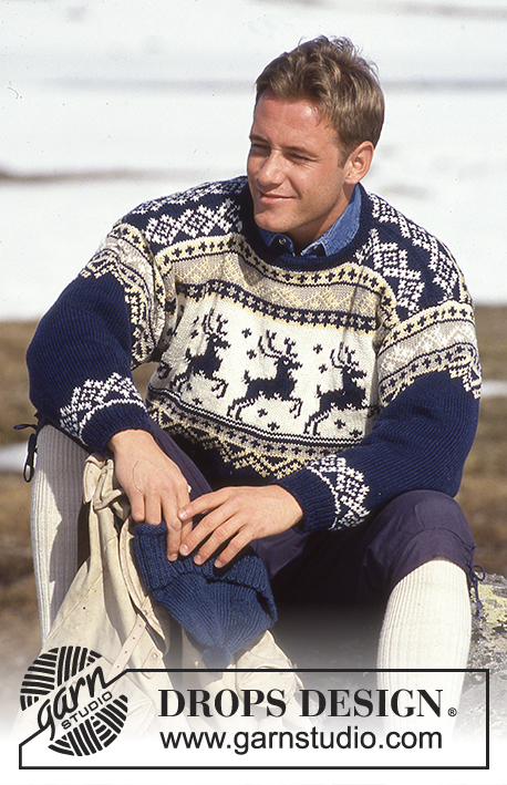 Essential Winter / DROPS 32-10 - Sweter na drutach, z żakardem w renifery i jednokolorowa czapka na drutach z włóczki Karisma superwash. Damski lub męski. Od S do L.