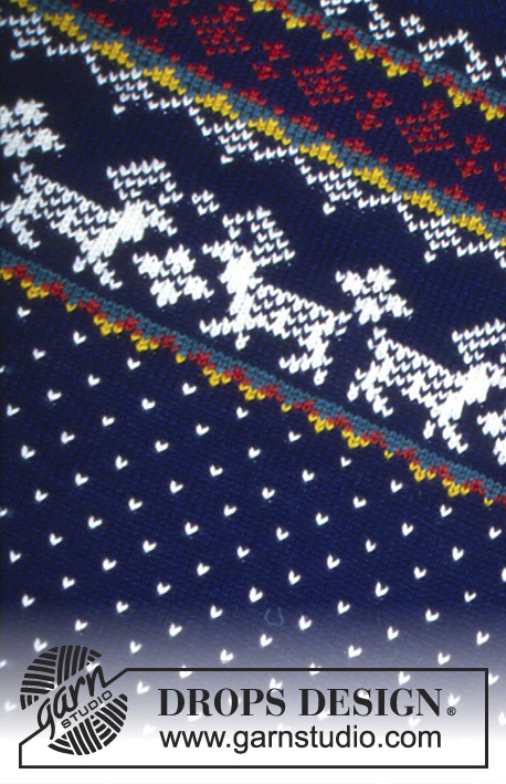 DROPS 32-23 - Sweter na drutach, z włóczki DROPS Karisma Superwash, z żakardem w płatki i renifery. Damski lub męski. Od S do L.
