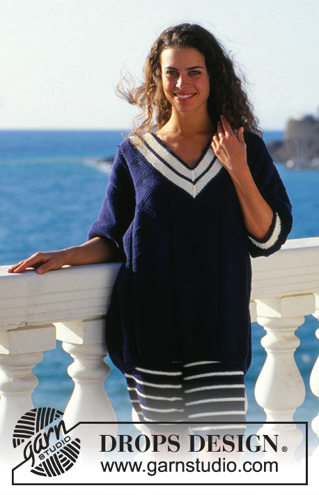 Perfect Sea / DROPS 34-3 - Sweter na drutach z dekoltem V i szorty na drutach do kompletu, z włóczki DROPS Muskat. Od S do L