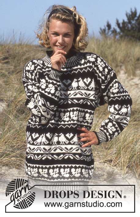 DROPS 35-10 - Sweter na drutach z żakardem w ptaki i liście z włóczki DROPS Karisma Superwash. Od S do L.
